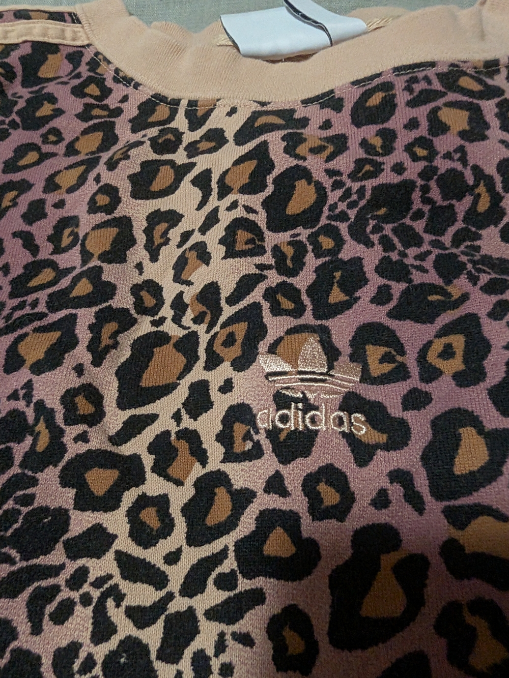 Adidas Leopard Print Pullover Sweatshirt in Beige and Pink - Picture 3 of 3